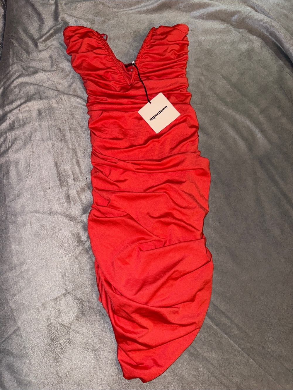 superdown Orange Ruched Mini Strapless Dress with Deep V - New with Tags